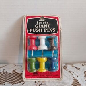 Vintage Nevco Giant Push Pins Set of 6 Multicolor Retro Office Supplies 1526